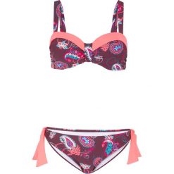 Bikini na fiszbinach (2 części) bonprix bordowy z nadrukiem. Czerwone bikini bonprix, bez wzorów. Za 59.99 zł.