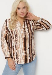Beżowa Koszula w Serek z Wiskozą Zdobiona Abstrakcyjnym Wzorem Cilaira. Brązowe koszule Born2be, plus size, z aplikacjami, z jeansu, biznesowe, bez kołnierzyka, plus size, bez ramiączek. W wyprzedaży za 63.74 zł.