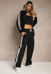 Czarne Spodnie Dresowe z Bawełną High Waist i Koronkowymi Lampasami Eviariel. Czarne jeansy Renee, bez wzorów, z bawełny, z podwyższonym stanem. W wyprzedaży za 63.99 zł.