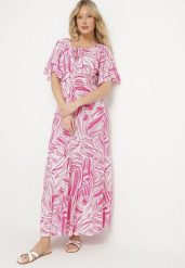 Różowa Bawełniana Sukienka Rozkloszowana w Liście Alaniva. Czerwone sukienki Born2be, na co dzień, l, bez wzorów, z bawełny, eleganckie, bez kołnierzyka, bez ramiączek, maxi, rozkloszowane. W wyprzedaży za 55.24 zł.