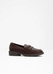 Loafersy z profilowaną podeszwą. Brązowe baleriny bonprix, bez wzorów, bez obcasa, bez zapięcia. Za 149.99 zł.