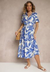 Niebieska Koszulowa Sukienka z Wiskozy z Wiązanym Paskiem Ullosaria. Niebieskie sukienki Renee, na co dzień, l, bez wzorów, z wiskozy, eleganckie, bez kołnierzyka, bez ramiączek, maxi, koszulowe. W wyprzedaży za 63.99 zł.