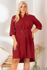 Sukienka swobodna z paskiem duże rozmiary ANIESA bordowa. Czerwone sukienki KARKO, do pracy, plus size, bez wzorów, z materiału, biznesowe, z asymetrycznym kołnierzem, plus size, bez ramiączek, midi, asymetryczne. Za 89.50 zł.