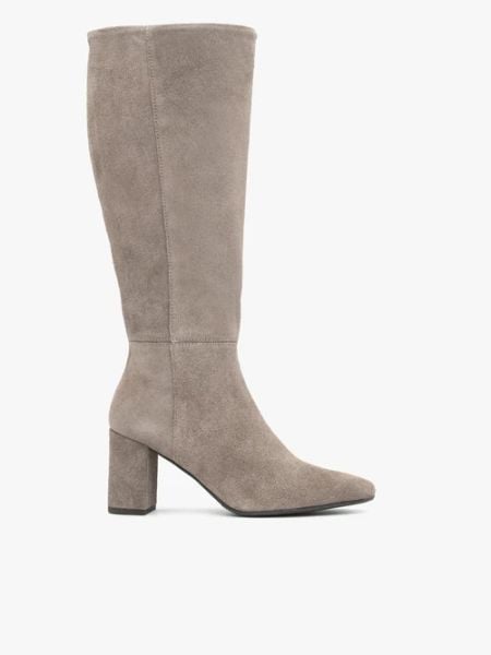 Szare kozaki z szeroką cholewką. Szare kozaki Brawo sp. z o.o., bez wzorów, ze skóry, eleganckie, bez obcasa, na obcasie, bez zapięcia. Za 649.99 zł.