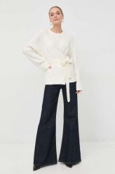Guess sweter z domieszką wełny damski kolor beżowy lekki. Brązowe swetry Guess, l, z aplikacjami, z dzianiny, bez ramiączek. Za 529.99 zł.