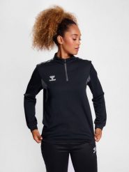 Damska bluza dresowa half zip Hummel Authentic. Czarne bluzy z kapturem Hummel, na wiosnę, xs, bez wzorów, z dresówki, bez kaptura, na fitness i siłownię. Za 193.00 zł.