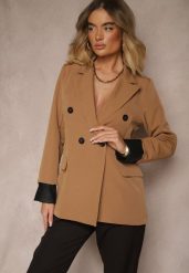 Brązowa Taliowana Marynarka Ozdobiona Klapami Evelhiria. Brązowe marynarki i żakiety Renee, l, bez wzorów, z jeansu, eleganckie, bez ramiączek. W wyprzedaży za 107.99 zł.