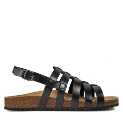 Sandały Geox. Czarne sandały Geox, bez wzorów, bez obcasa, na płaskiej podeszwie, bez zapięcia. Za 499.99 zł.