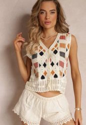 Beżowa Szydełkowa Bluzka Top z Geometrycznym Wzorem z Bawełny Fellin. Brązowe topy Renee, bez wzorów, z bawełny, bez kołnierzyka, bez ramiączek. W wyprzedaży za 83.99 zł.