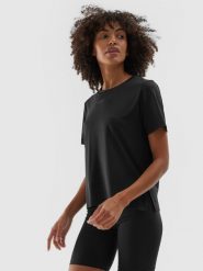 4F Koszulka treningowa oversize szybkoschnąca damska - czarna S. Czarne t-shirty sportowe 4f, s, bez wzorów, z dzianiny, bez ramiączek, na fitness i siłownię. Za 79.99 zł.