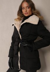 Czarna Kurtka z Pikowanymi Przeszyciami i Futrzanym Kołnierzem Wiązana w Talii Attelira. Czarne kurtki Renee, l, bez wzorów, z futra, eleganckie, bez kaptura. W wyprzedaży za 125.99 zł.