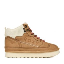 Trzewiki Roxy. Brązowe botki Roxy, bez wzorów, bez obcasa, na płaskiej podeszwie, bez zapięcia. Za 159.99 zł.