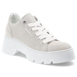 Srebrne Półbuty Chebello Modne Obuwie Damskie. Szare półbuty wsuwane CheBello, bez wzorów, z materiału, eleganckie, bez obcasa. Za 539.00 zł.
