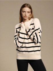 Sweter w paski z wiskozy - beżowy. Brązowe swetry Sinsay, l, bez wzorów, z wiskozy, bez ramiączek. Za 59.99 zł.