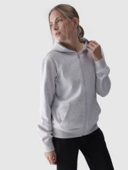 4F Bluza dresowa rozpinana z kapturem damska - szara XS. Szare bluzy 4f, xs, bez wzorów, z bawełny, sportowe, bez ramiączek, z kapturem. W wyprzedaży za 119.99 zł.
