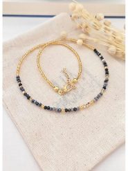 Atelier MIU Pozłacany naszyjnik z kryształami - dł. 45 cm rozmiar: onesize. Czarne naszyjniki atelier MIU, z materiału, z kryształem, pozłacane. Za 47.94 zł.