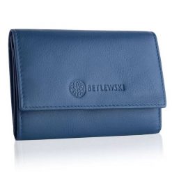 Portfel damski BETLEWSKI BPD-SS-17 NIEBIESKI. Niebieskie portfele Betlewski, bez wzorów, ze skóry. Za 139.99 zł.