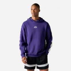 Bluza z kapturem do koszykówki unisex Tarmak NBA Lakers. Fioletowe bluzy z kapturem KIPSTA, m, bez wzorów, z bawełny, z kapturem, na fitness i siłownię. Za 149.99 zł.