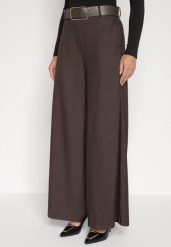 Brązowe Bawełniane Szerokie Spodnie Garniturowe z Wysokim Stanem i Paskiem Tusamia. Brązowe jeansy Born2be, l, bez wzorów, z bawełny, biznesowe, z podwyższonym stanem. Za 129.99 zł.