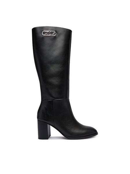 KARL LAGERFELD Kozaki Kinga KL35680 Czarny. Czarne kozaki KARL LAGERFELD, bez wzorów, ze skóry, bez obcasa, na słupku, bez zapięcia. Za 1,319.00 zł.