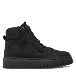 Botki Tamaris. Czarne botki Tamaris, bez wzorów, bez obcasa, na płaskiej podeszwie, bez zapięcia. Za 279.99 zł.