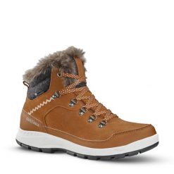 Buty turystyczne damskie, Quechua SH500 X-Warm mid, wodoodoporne. Brązowe buty trekkingowe QUECHUA, na zimę, z kauczuku, przed kolano, bez zapięcia. Za 279.99 zł.