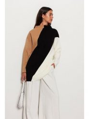 Trendyol Sweter w kolorze karmelowo-czarno-białym rozmiar: XL. Brązowe swetry Trendyol, xl, bez wzorów, bez ramiączek. Za 95.46 zł.