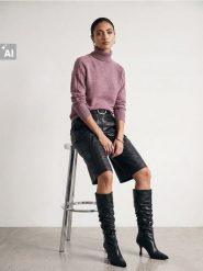 Sweter z golfem z domieszką wełny i ozdobnymi rękawami - różowy. Czerwone swetry Sinsay, l, bez wzorów, z wełny, bez ramiączek. Za 59.99 zł.