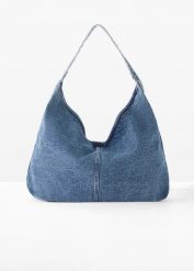 Torba shopper z denimu. Niebieskie shopper bag bonprix, bez wzorów, z denimu, bez dodatków. Za 92.99 zł.