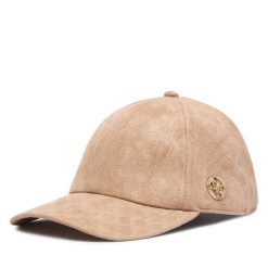 Czapka z daszkiem Guess. Brązowe czapki z daszkiem Guess, z aplikacjami. Za 194.99 zł.