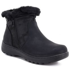 Botki damskie ocieplane czarne eVento 26BT26-365. Czarne botki eVento, bez wzorów, ze skóry ekologicznej, eleganckie, bez obcasa, bez zapięcia. Za 129.99 zł.