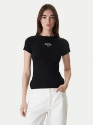Guess Jeans T-Shirt W6RP21 KA0H1 Czarny Slim Fit. Czarne t-shirty Guess Jeans, m, z aplikacjami, z bawełny, bez kołnierzyka, bez ramiączek. Za 159.99 zł.