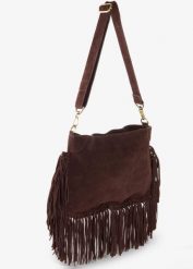 Torebka skórzana z frędzelkami. Brązowe torebki klasyczne bonprix, bez wzorów, boho, bez dodatków. Za 249.99 zł.