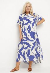 Niebieska Sukienka Rozkloszowana z Bawełną w Abstrakcyjny Print Telanisa. Niebieskie sukienki Born2be, na co dzień, xl, bez wzorów, z bawełny, eleganckie, bez kołnierzyka, bez ramiączek, maxi, rozkloszowane. Za 89.99 zł.