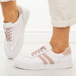 Białe skórzane półbuty damskie Vinceza 41505. Białe buty sportowe lifestyle VINCEZA, na jesień, bez wzorów, z dresówki, casualowe, z okrągłym noskiem, bez obcasa, na płaskiej podeszwie. W wyprzedaży za 192.72 zł.