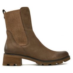 Botki Caprice. Brązowe botki Caprice, bez wzorów, bez obcasa, na płaskiej podeszwie, bez zapięcia. Za 279.99 zł.