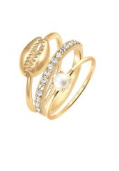 Elli Damski zestaw do łączenia muszla z perły hodowlana słodkowodna i kryształami w pozłacanym srebrze próby 925 Sterling Silver Pierścionki 1 ct. Szare pierścionki Elli, z perłą, pozłacane. Za 293.99 zł.