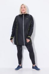 Damskie Płaszcz funkcyjny 2w1 odpinane rękawy kieszenie na zamek błyskawiczny. Czarne płaszcze Ulla Popken, plus size, bez wzorów, z elastanu, bez kaptura. Za 343.99 zł.