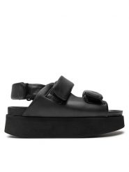Inuikii Sandały Velcro 70106-150 Czarny. Czarne sandały Inuikii, bez wzorów, ze skóry, bez obcasa, na koturnie, bez zapięcia. Za 999.99 zł.