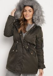 Zielono-Szara Kurtka Parka z Futerkowym Odpinanym Zdobieniem przy Kapturze Inellae. Zielone kurtki Born2be, l, z aplikacjami, z dzianiny, eleganckie, bez kaptura. W wyprzedaży za 246.49 zł.