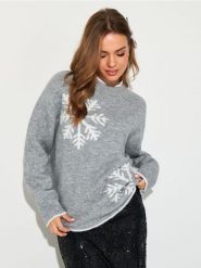 Sweter ze śnieżynkami - szary. Szare swetry Sinsay, l, bez wzorów, bez ramiączek. Za 69.99 zł.