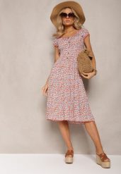 Pomarańczowa Rozkloszowana Sukienka z Wiskozy Midi z Guzikami Firla. Brązowe sukienki Renee, m, bez wzorów, z wiskozy, eleganckie, bez kołnierzyka, bez ramiączek, midi, rozkloszowane. W wyprzedaży za 47.99 zł.