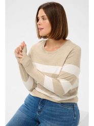KAFFE curve Sweter w kolorze beżowym rozmiar: XL. Brązowe swetry KAFFE curve, xl, bez wzorów, bez ramiączek. Za 75.34 zł.