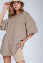 Beżowy Bawełniany T-shirt Koszulka z Krótkim Rękawem Bevima. Brązowe t-shirty Born2be, bez wzorów, z bawełny, bez kołnierzyka, bez ramiączek. W wyprzedaży za 55.24 zł.