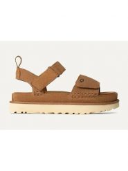 UGG Skórzane sandały "Goldenstar" w kolorze jasnobrązowym rozmiar: 37. Brązowe sandały UGG, bez wzorów, ze skóry, klasyczne, z otwartym noskiem, bez obcasa, bez zapięcia. Za 483.17 zł.