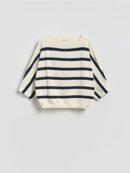 Bawełniany sweter w paski - wielobarwny. Swetry Reserved, l, bez wzorów, z bawełny, bez ramiączek. Za 99.99 zł.