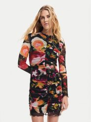 Desigual Sukienka codzienna Manila 24WWVK47 Czarny Slim Fit. Czarne sukienki Desigual, na co dzień, xs, bez wzorów, z syntetyku, bez kołnierzyka, bez ramiączek, proste. Za 239.99 zł.