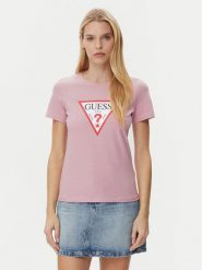 Guess T-Shirt W1YI1B I3Z14 Fioletowy Regular Fit. Fioletowe t-shirty Guess, s, z aplikacjami, z bawełny, bez kołnierzyka, bez ramiączek. Za 89.99 zł.