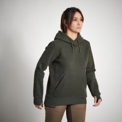 Bluza damska z kapturem. Zielone bluzy SOLOGNAC, m, bez wzorów, z materiału, sportowe, bez ramiączek, z kapturem. Za 169.99 zł.