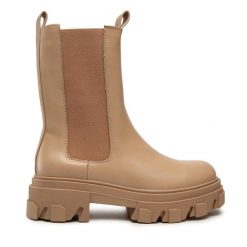 Sztyblety DeeZee. Brązowe botki DeeZee, bez wzorów, bez obcasa, na płaskiej podeszwie, bez zapięcia. Za 139.99 zł.